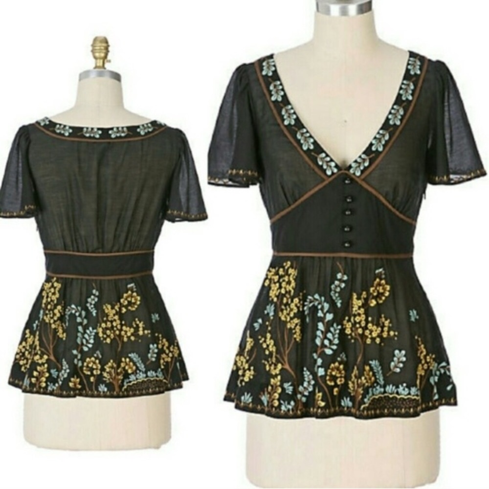 Anthropologie Lithe Sycamore Embroidered Blouse 6